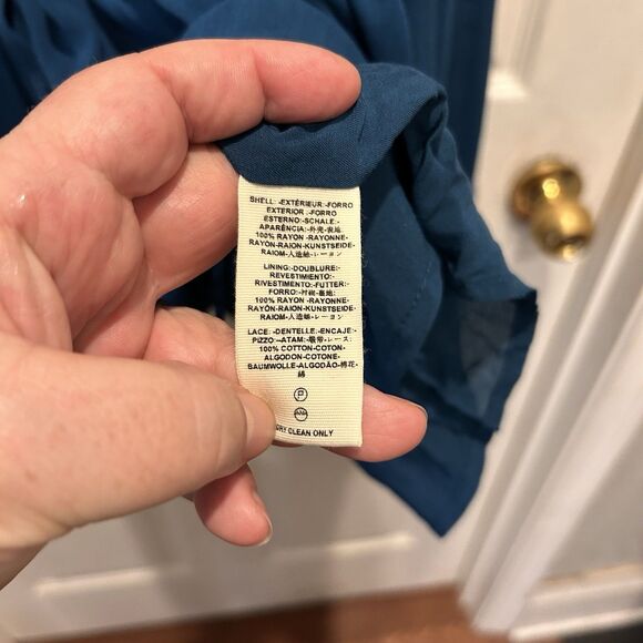 FREE PEOPLE Womens Lace Teal Blue Emily Mini Dress Large Beachy Boho Festival - Picture 11 of 11